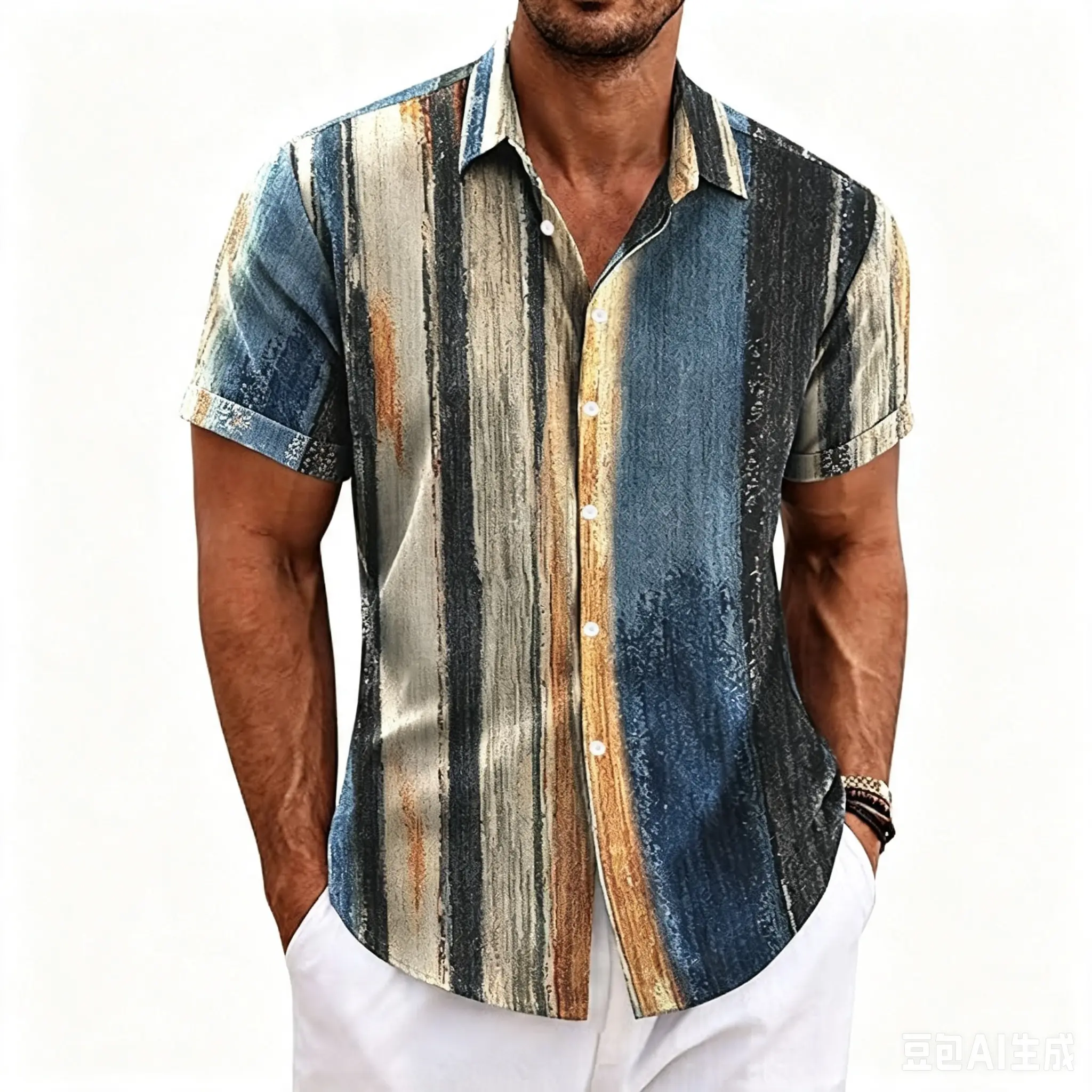 Men's Solid Color Button Down Short Sleeve Shirt, Slim Fit Adjustable Cuff Casual Top, Summer Beach Wedding Vacation Informal Business Daily Streetwear Shirt