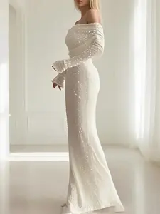 Women's Sexy Strapless Long Lace Dress - Elegant Figure-Flattering Gown for Dinner Parties Dates & Vacations Formal Womenswear Basic Chic Minimalist Style Workwear