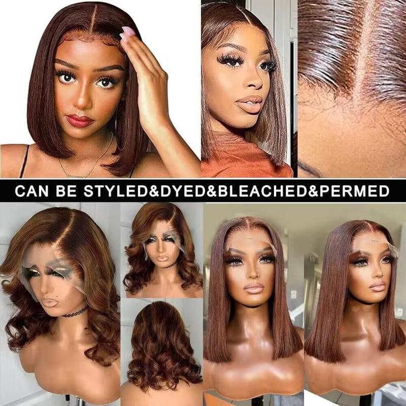 200% Density Brown Bob Wig Human Hair 13x4 HD Lace Frontal Short Straight Lace Front Bob Wigs For Black Women Chocolate Brown Human Hair Wig Pre Plucked Glueless Side Part Chocolate Brown Wig 10 Inch