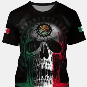 Mexico Skull 3d Pattern Print Men's Short Sleeve Comfy T-shirt, Graphic Tee Men's Summer Clothes, Men's Clothing Menswear Top Tshirt Streetwear Crewneck Round Neck Tropical Casual