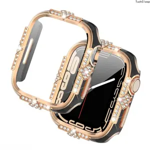 2026 New 2 In 1 Watch Case With Tempered Glass Screen Protector, Laser Engraved Rhinestone Two Tone Protective Cover Compatible With Apple Watch All Series, Shiny Stylish Daily Accessory (No watch)