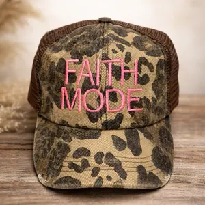 Trucker Ball Cap Hand-Embroidered Faith Mode Cheetah Print Orange & Pink Express Your Beliefs Statement Piece