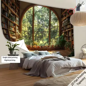 A Vintage Library-Themed Large Space Aesthetic Tapestry Printed on Polyester Fiber, Perfect As a Birthday Gift Or for Room And Party Decoration, Suitable for Living Rooms, Bedrooms, And Dorms, Comes with Free Hanging Clips.