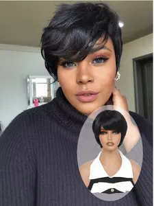 Lehanhair Elegant Short Straight Buzz Cut Wig for Women, 8-Inch Short Buzz Cut with Bangs, Fully Machine-Knitted Wig - Perfect Choice for Christmas, New Year, and Daily Wear
