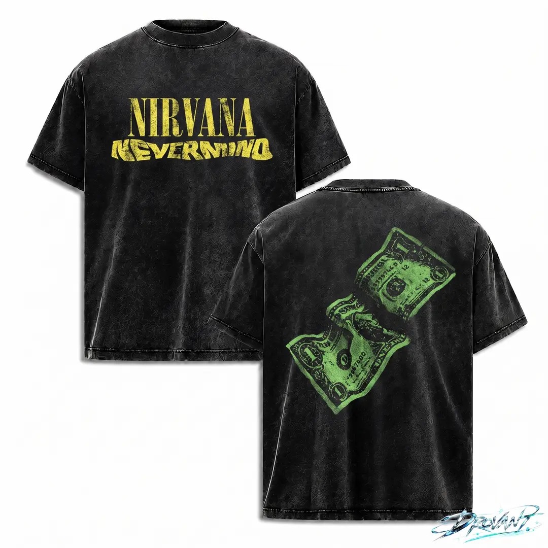 Nirvana Nevermind Money Vintage Acid Wash Oversized T Shirt, Unisex grunge streetwear y2k clothing graphic tee, A comfortable summer gift oversize wash vintage metal