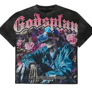 GodsPlan Graphic T-Shirt – Vintage Gothic Rose Streetwear Tee, Helmet Skull Aesthetic Shirt