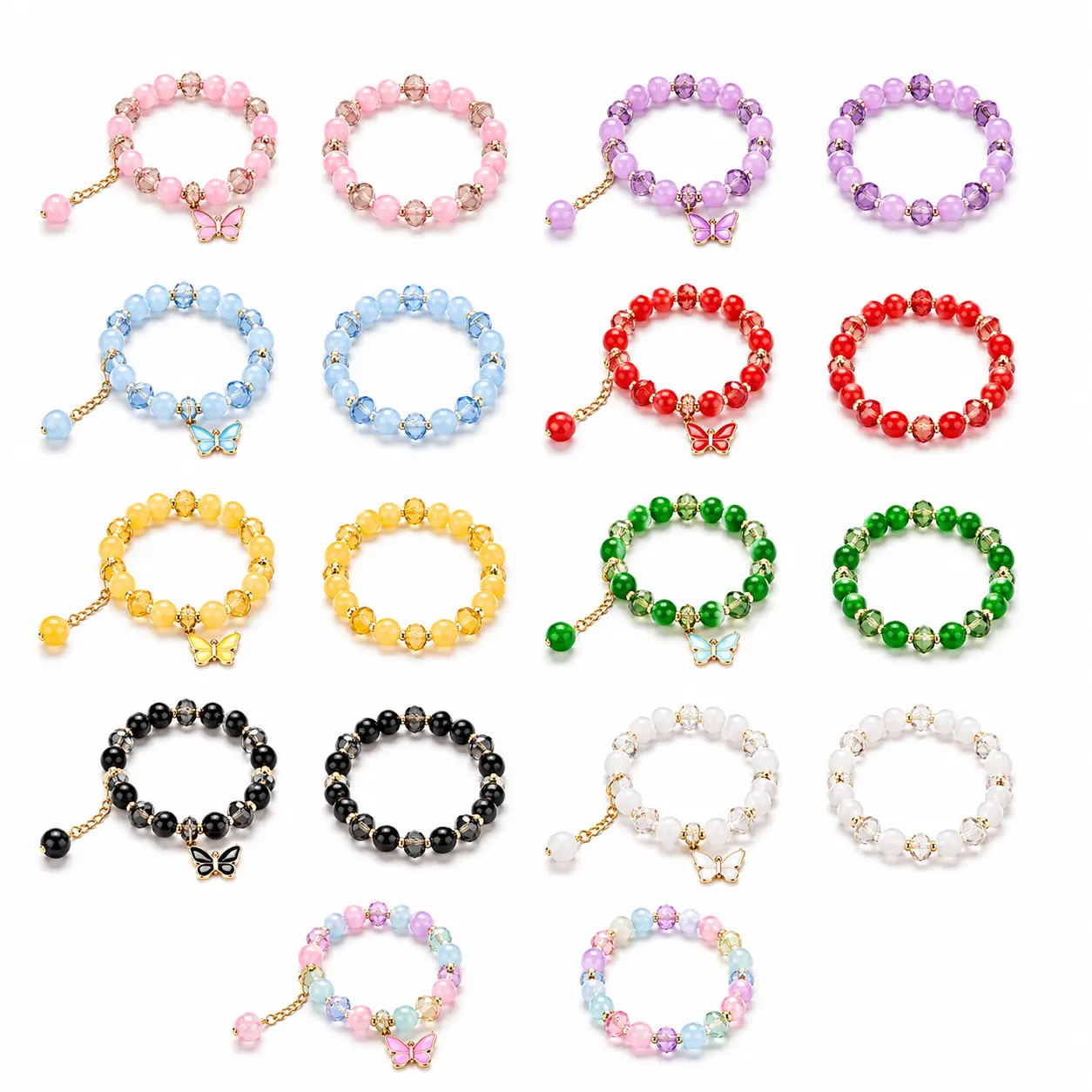 Women's 18-Piece Multicolor Butterfly Glass Bead Stretch Bracelet Set - Crystal-Style, Flower & Charm Accents, DIY Beading Jewelry Supplies for Adults, Party Favors & Gifts