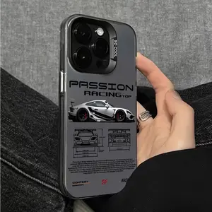 Luxury Performance P-Porsche Phone Case |   Camera Protection |   Shockproof & Anti-Drop |   Light Luxury Silvery Finish |   Comfortable & Anti-Slip |   Minimalist Design, IMD Flat Printing, Suitable for iPhone 17/16/15/14/13/12/11 - Black TPU Soft Case,