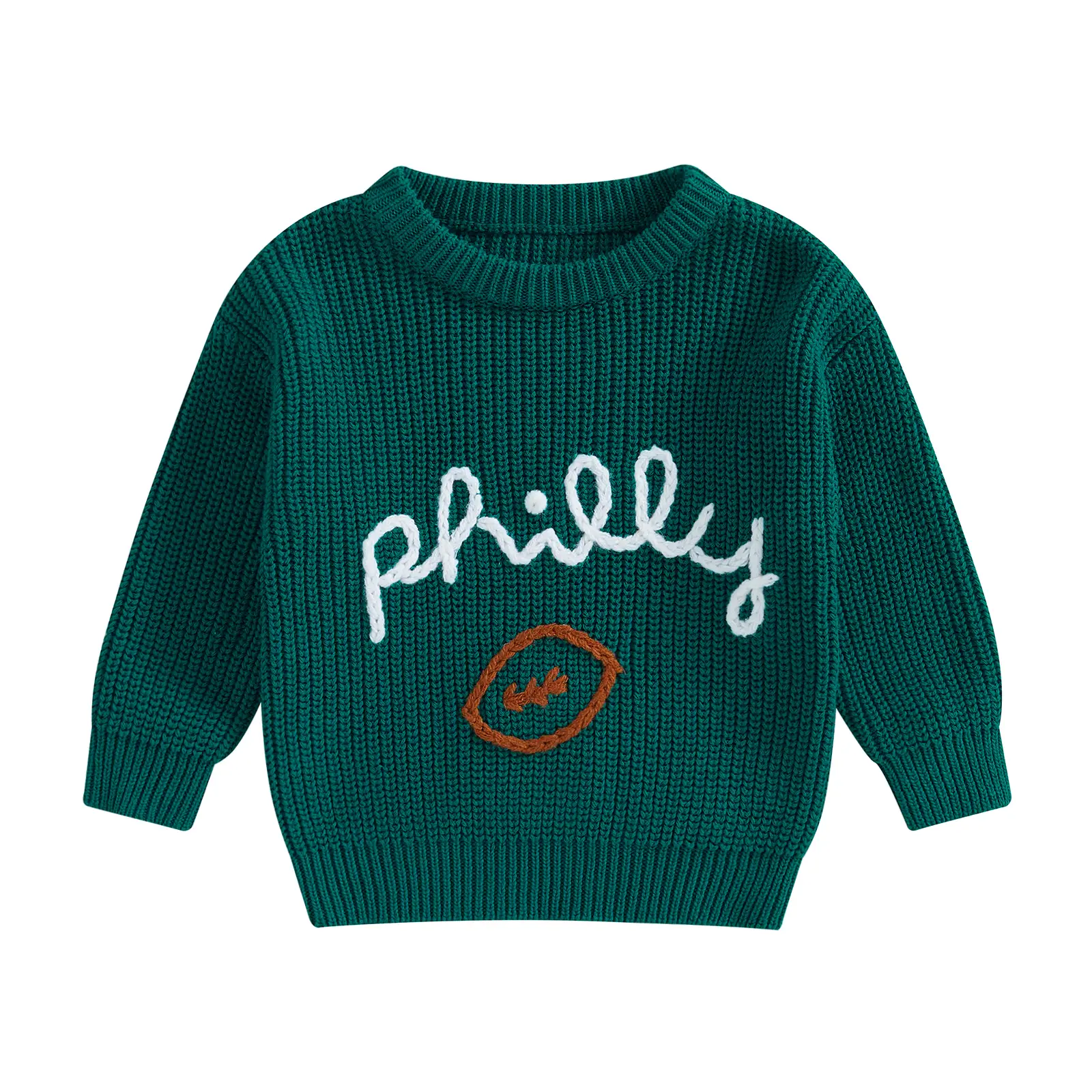 Newborn Baby Boy Girl Football Outfit Long Sleeve Cable Knit Philly Eagles Embroidered Sweater Pullover Knitwear Tops