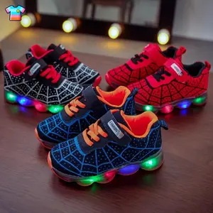 IUD-LED Light-Up Breathable Mesh Sneakers for Youngsters Boys and Girls Non-Slip Running and Walking Trainers with Glow-in-the-Dark Design Black or White Red or Black Blue or Black Patterns