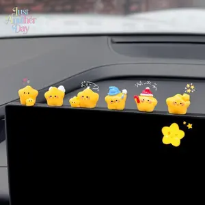 6Pcs Cute Star Car Dashboard Ornaments, adorable yellow star-shaped figurines with different expressions and accessories, perfect for decorating car screens, dashboards, or electric vehicles, adds a sweet touch to your ride, Cars, Accessories For Car