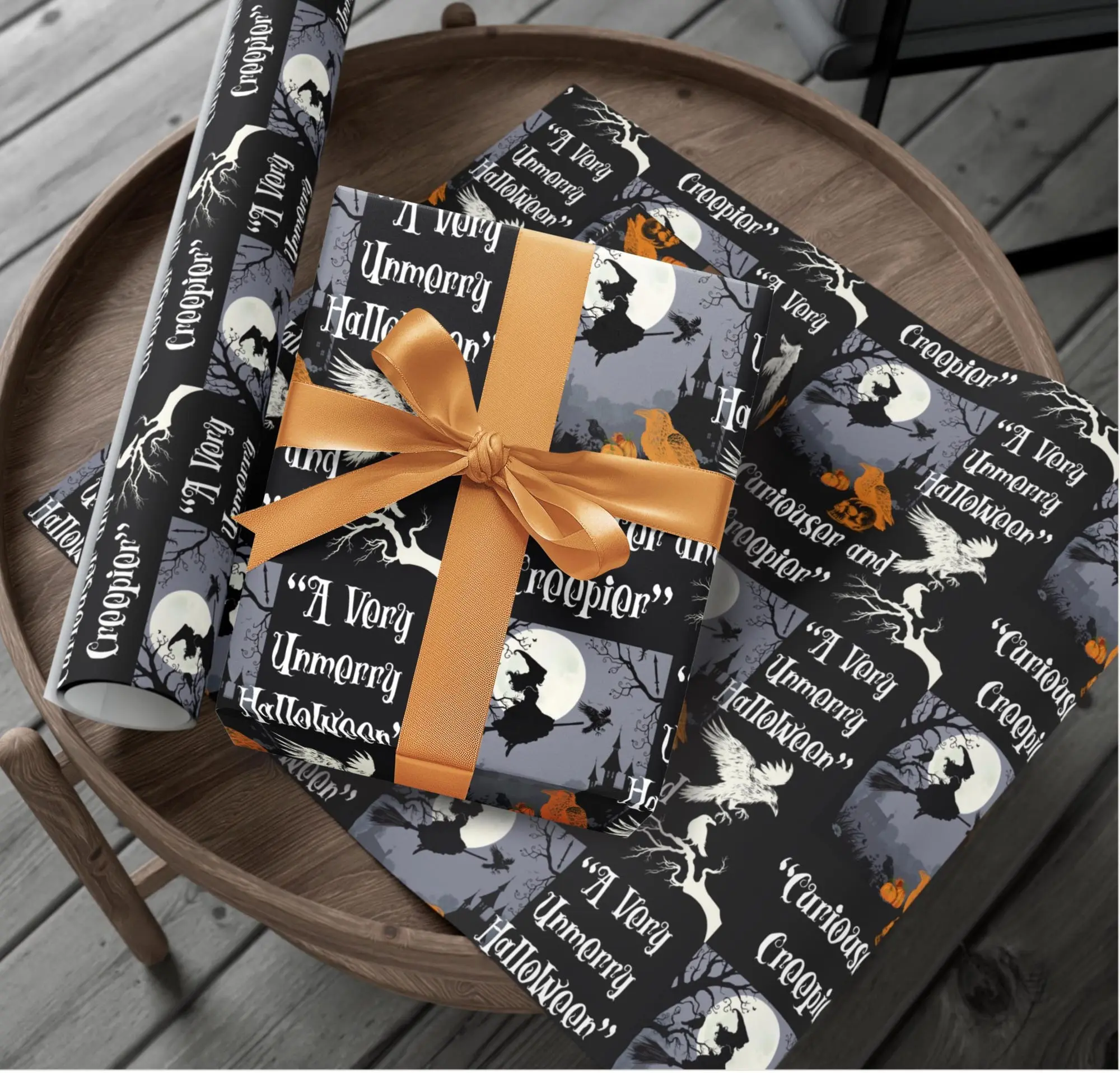 Halloween Gift Wrap Papers, Spooky Wrapping Paper for Gifts, Black and Orange Paper Presents, Creepy Decoration, Haunted House