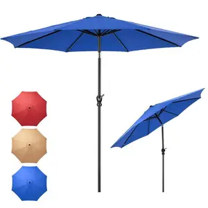 9FT Outdoor Patio Umbrella Outdoor Table Umbrella with Push Button Tilt and Crank, Market Umbrella 8 Sturdy Ribs UV Protection Waterproof for Garden, Blue-New