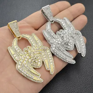 HIP HOP ICED ICED GOLD SILVER PLATED SPIDER BAGUETTE CUBIC ZIRCONIA LARGE CHARM PENDANT FOR UP TO 15mm Chain