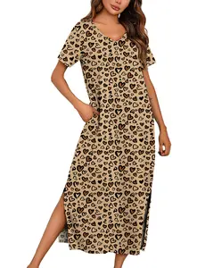 Marvmys Women Short Sleeve Nightgown Cotton Long Nightshirts with Pocket