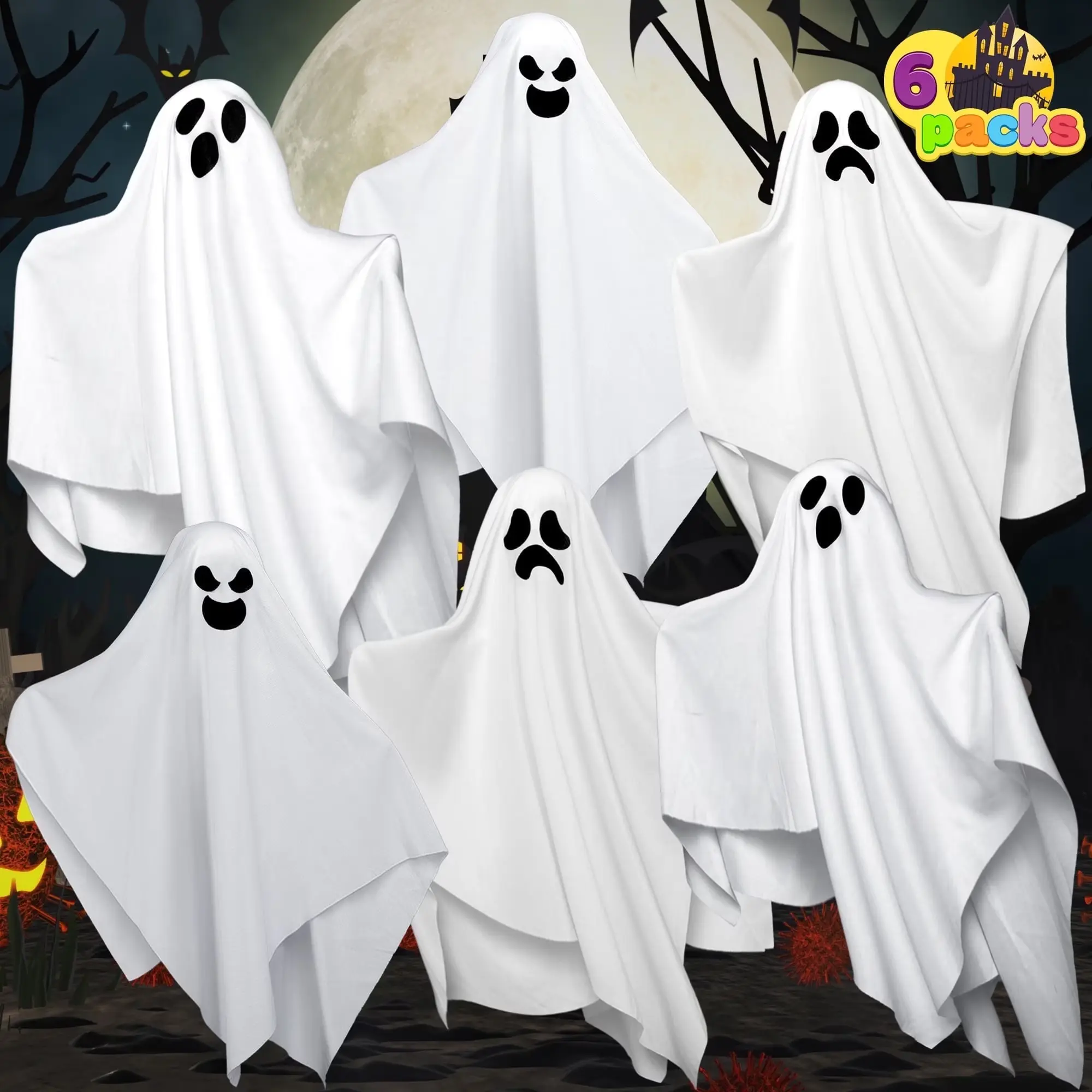 Joyfy 6 Pack Hanging Ghosts Halloween Decorations Outdoor,19.6" Cute Flying Ghosts Halloween Party Decorations Hanging Halloween Decorations Yard Decorations