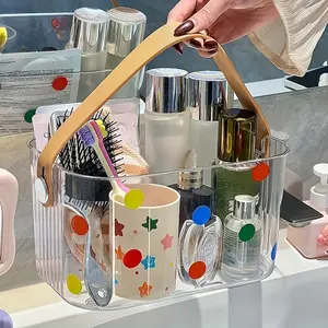 Colorful Polka Dot Plastic Storage Basket with Handles, Wall-Mountable, Ideal for Bathroom Kitchen Dorm Essentials, Fun Design, Drainage
