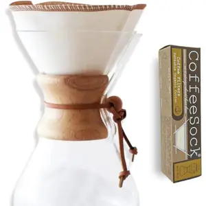 CoffeeSock ’The Original’ Reusable 100% Organic Cotton Coffee Filters - 2 pack - Fits Chemex® Filters 6-13 cup Half Moon | Coffee Sock Cloth Coffee Filter | Organic Cotton Alternative