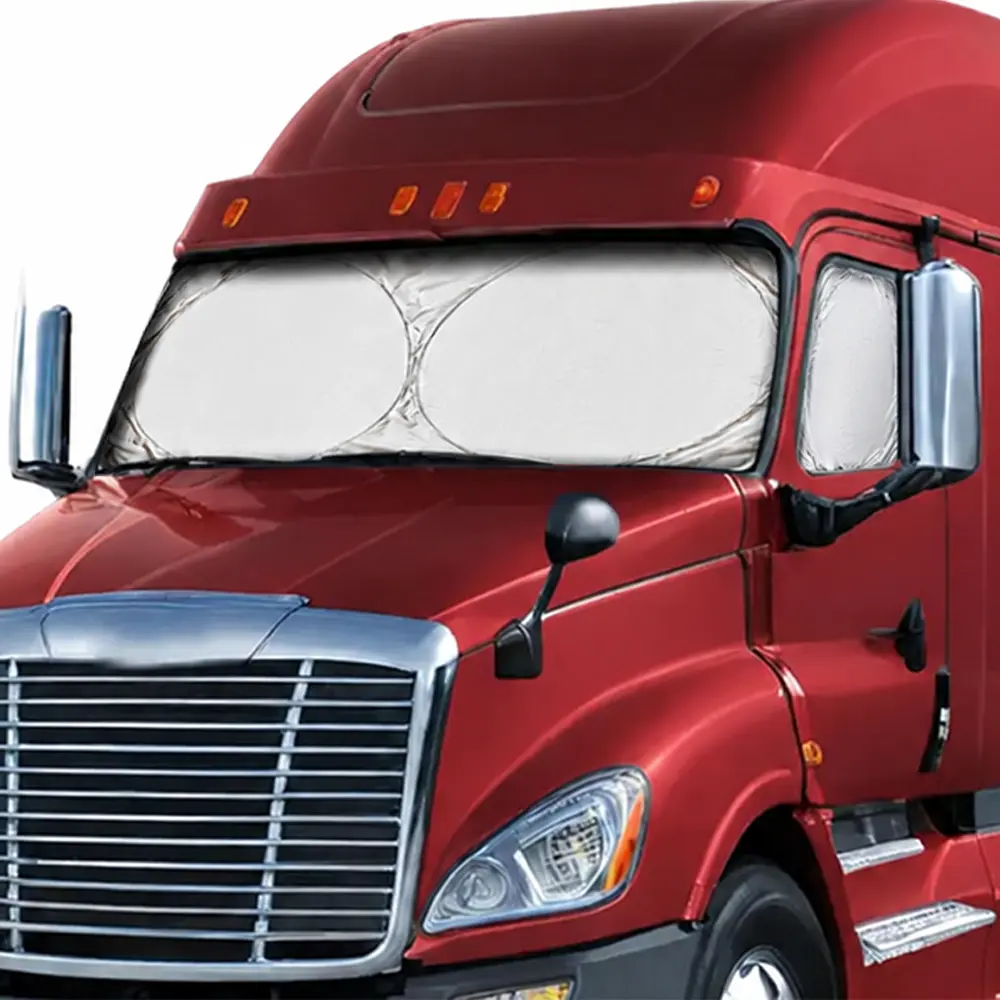 Windshield Sun Shade for Semi Truck Size, Front Window Reflective Sunshade for Large Vehicles, 240T Polyester Silver Coated Heat and UV Block Protection