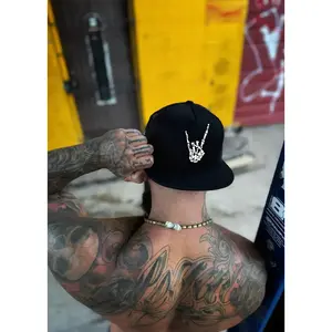 ROCKER HAND BLACK FLAT BILL HAT