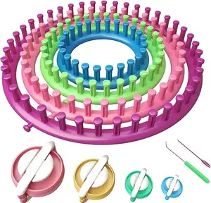 Round Knitting Looms Set Craft Kit Tool with Hook Needle and Pompom Maker