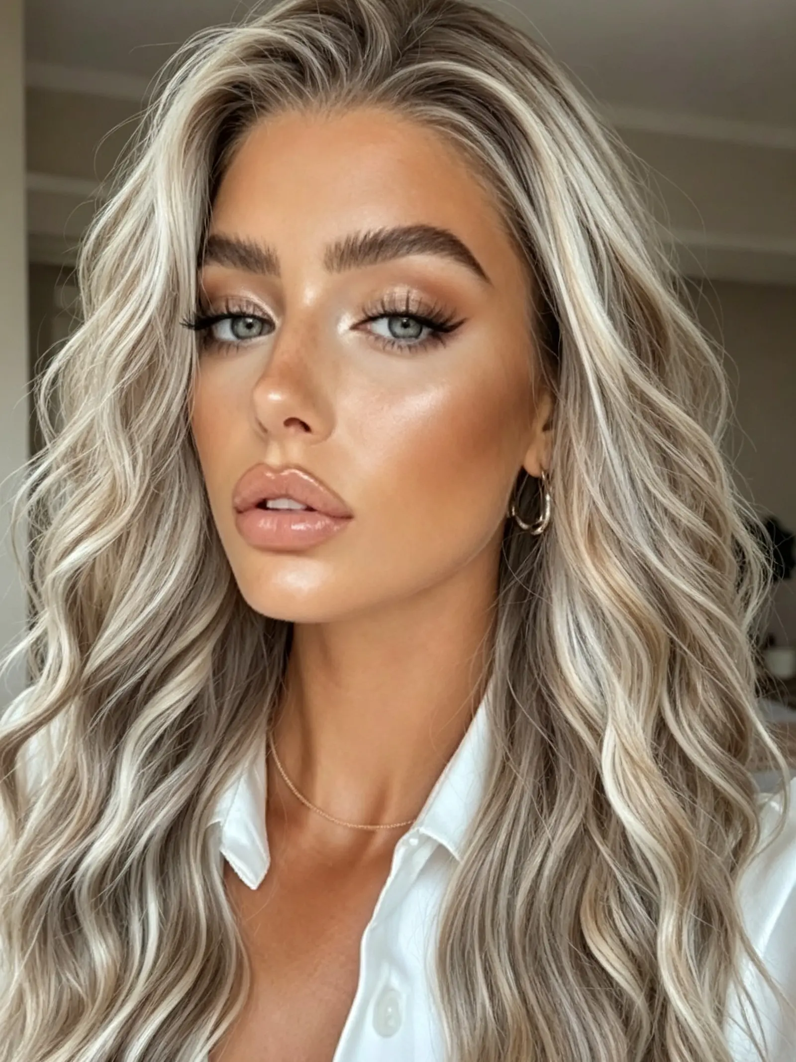 CHANTICHE Sabrina-Ash Blonde Water Wave Synthetic Lace Front Wig for Women 13x4 HD 130 Density Pre Plucked Highlights Wig 22 Inch