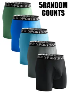 5 pcs random men's solid color daily long style boxer briefs, Boxer underwear, Knitted Stretch Underwear, Leisure and versatile, Soft and comfortable elastic fabric, Close fitting without restraint, Suitable for sports and fitness, outdoor travel