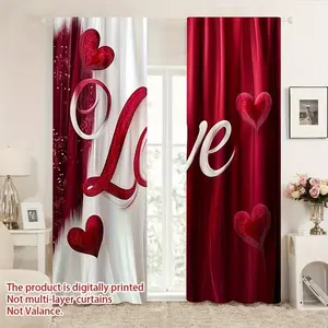 Valentine's Day Heart Rose Print Curtains, Love Letters, Rod Pocket, Half Light Blocking, Polyester Fabric, Bedroom Living Room Decor