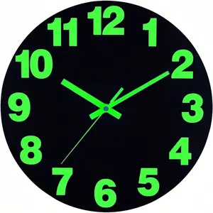 Luminous Glow in the Dark Vinyl Round Wall Clock, Silent 12 Inch Design Without Ticking, Ideal for Home Decor & Festive Settings, Batteries Not Included
