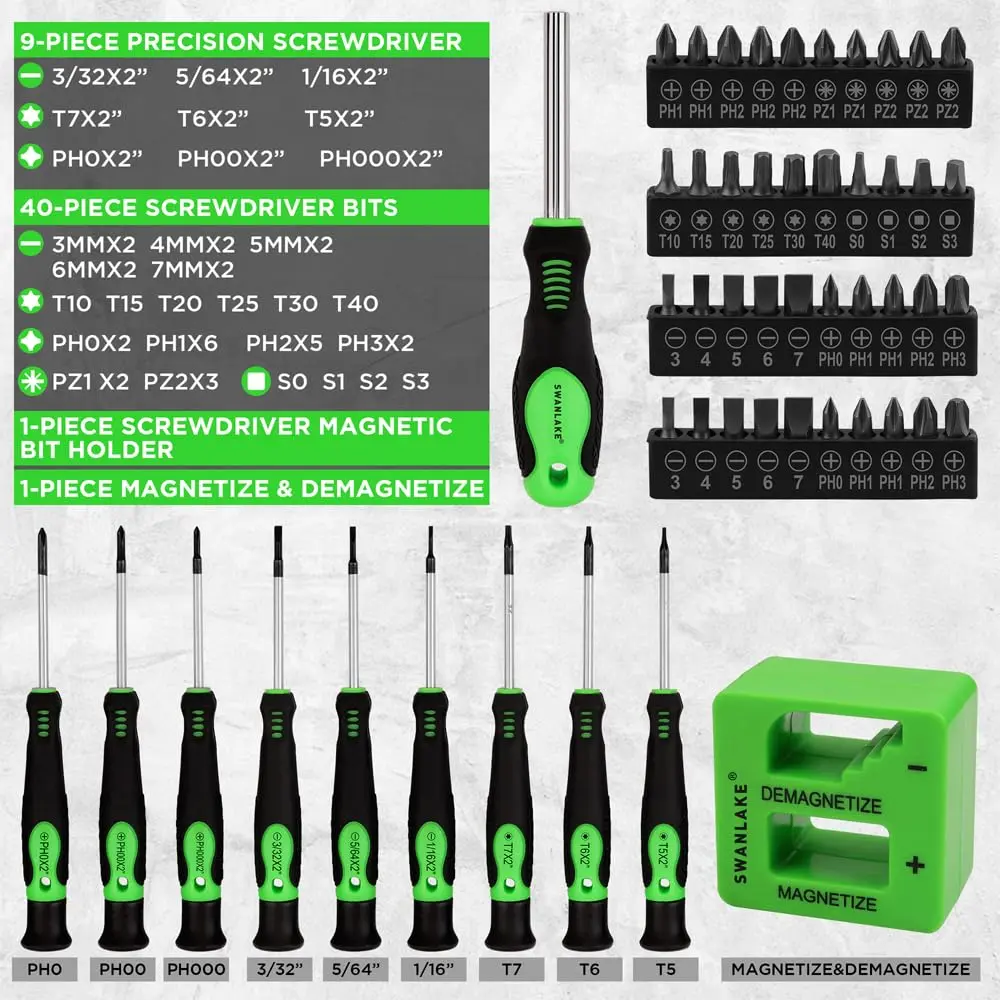 SWANLAKE 86PCS Magnetic Screwdriver Set,Includes Slotted/Phillips
