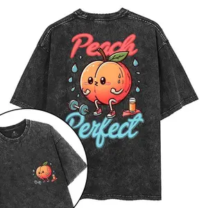 Washed T-shirt, Retro Vintage Limited Peach Perfect Graphic T-shirt, Cute Sweaty Peach Workout Cartoon Tee, Oversized Streetwear Unisex Shirt, Trendy Gym Humor Top, Gift for Fitness Lovers