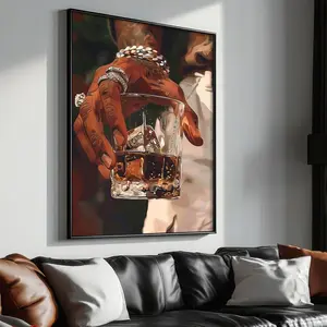 Printable Scotch Whiskey Poster, Black Man Art, Bourbon Glass Wall Art, Black Man Cave Print, Modern Bar Decor Gift for Him