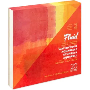 Fluid Watercolor Paper Fold Over Pad, 6 x 6 inches, 20 Sheets, 140 lb (300 GSM) Cold Press for Artist Painting and Wet Media