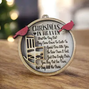 Personalized Christmas in Heaven Ornament with Cardinals Engraved Name Birth Date Death Date Memorial Decoration
