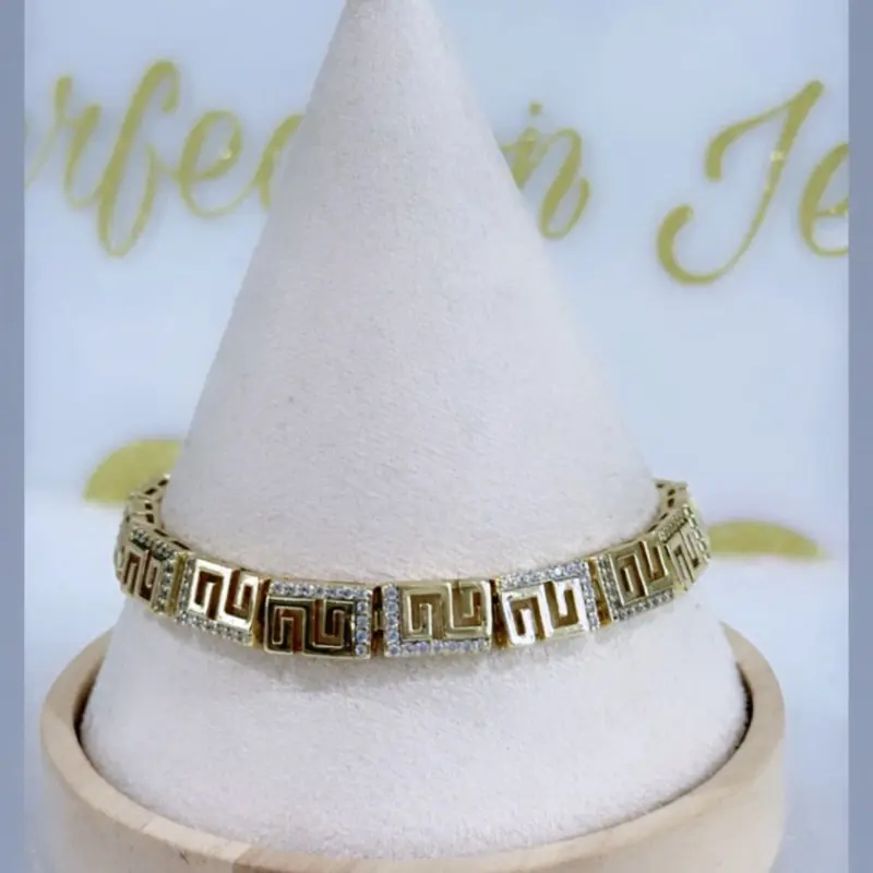 Greek Design Bracelet #0990 14k Laminated Gold Hypoallergenic 3 Layers Protection 7 Inches with Extender Ideal for Everyday Wear
