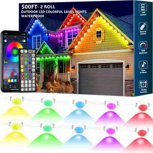 500FT Permanent Outdoor RGB Lights,IP67 Waterproof Smart LED Eaves Lights with App/Remote Control,for Christmas and All Holiday Decor,Daily and Accent Lighting,House Roof and Garden LightingVelvet Bloom15