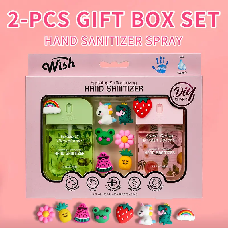 Wish 2-PCS Gift Box Set Power Mist Hydrating Hand Sanitizer Spray Portable Leaves Hands Sanitized Hydrated Delicately Scented Perfect For Dating Daily Life Gift Giving Travel Size DIY Charm Can Be Placed In The Pocket Or Bag Mini Soft