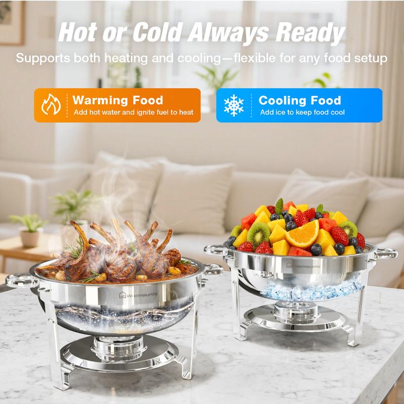 【Holiday Season】WARMOUNTS Round 5QT Chafing Dishes for Buffet with Glass Lid (2/4/6-Pack) | Chafers and Buffet Warmers for New Year‘s Party & Winter Gathering | Wedding & Catering