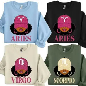 All 12 Zodiac Queen Graphic Sweatshirt – Aries Virgo Scorpio Astrology Crewneck, Black Girl Magic Zodiac Shirt, Trendy Horoscope Gift for Her