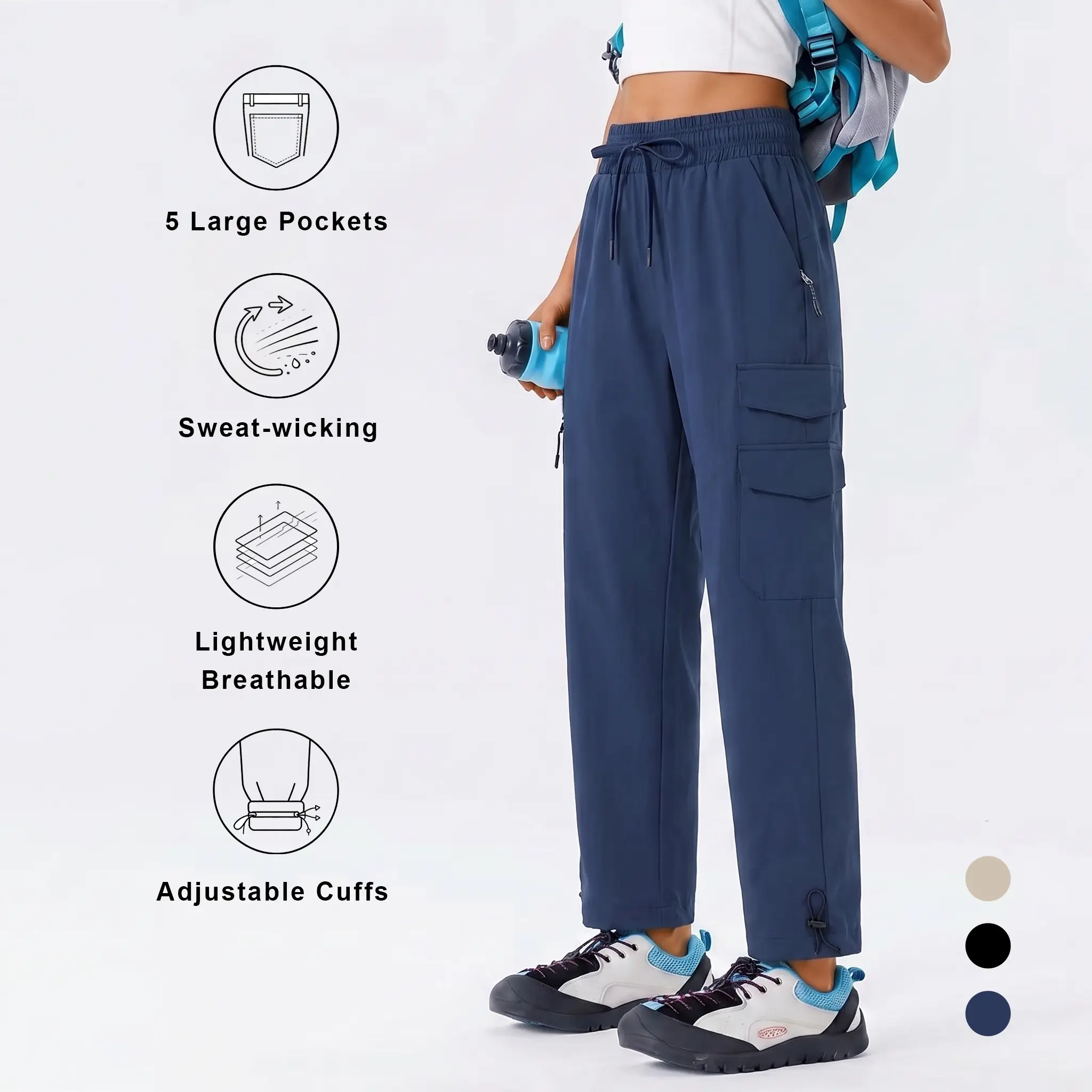 Cargo Hiking Pants with 5 Pockets for Women-  Breathable Joggers Cargo Athletic for Casual Travel Golf Outdoor for Students with Zipper Pocket