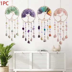 Handmade Bohemian Tree of Life Dream Catcher and Sun Catcher, Crystal and Gemstone Wind Chimes, Irregular Tree Shape Ideal Gift for Home Decor, Mother'S Day, Birthday, Housewarming