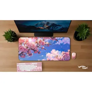 Cherry Blossom Desk Mat | Anime Nature Sky Cute Pink Kawaii Mouse Pad, Gaming Accessories, Office Decor, Desk Accessories, Gift