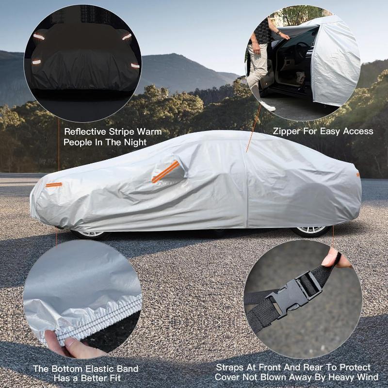 Waterproof Full Car Cover All Weather Protection - Universal Fit for Sedan SUV Truck, Windproof Snowproof UV Resistant Car Covers with Reflective Stripes, Outdoor Indoor Full Vehicle Cover,Car Stuff