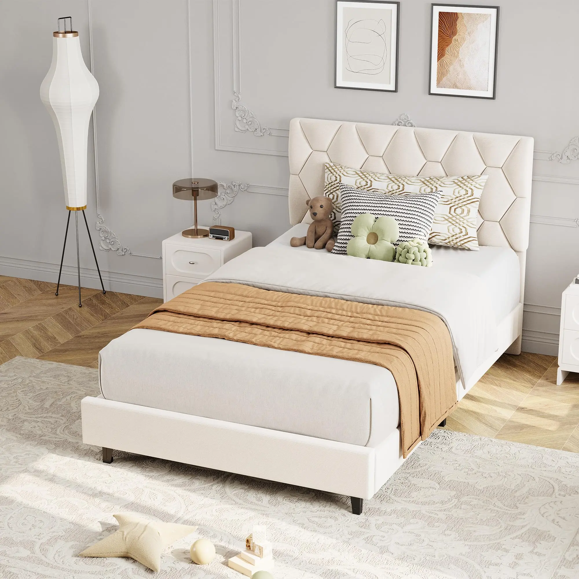 Gaomon Upholstered Queen Bed Frame with Ergonomic Adjustable Headboard, Heavy-Duty Metal-Wood Slat Support, Triangular Legs, 6"-14" Height Adjustability, 6"-14" Mattress Fit, Silent Design, Easy Setup, Modern Indoor Furniture
