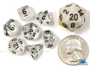 Tiny Clear | Mini Transparent, Black Ink | Acrylic Dice Set (7)