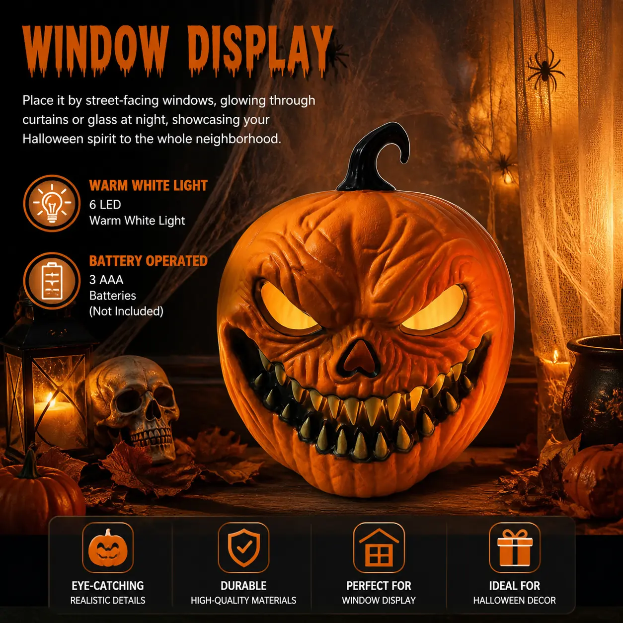 Sound Activated Halloween Pumpkin Light,Color Changing Scary Jack‑o‑Lantern With Spooky Sounds,LED Halloween Decorations For Home Party Bar Haunted House