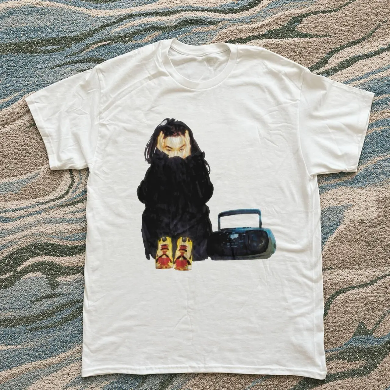 Gildan Men's T-shirt, Vintage Style Bjork with Boombox white T-shirt, Alternative Streetwear T Shirt, 2000s Aesthetic Tee, Unisex Graphic Shirt