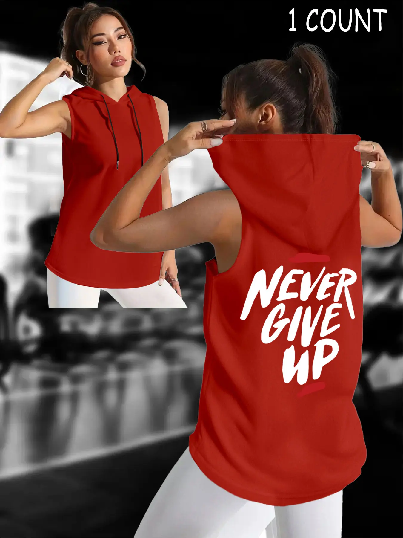 Women's Sleeveless Hooded Tank Top with Letter Print, Fashionable Casual Sportswear Gym Clothes for Summer Outdoor Activities Sleeveless Gym Tops, Sleeveless Activewear, Sports Clothing