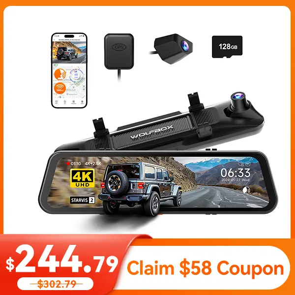WOLFBOX G900 PRO Mirror Dash Cam with STARVIS 2 IMX678 128GB Card 5.8GHz WiFi 4K Front 2.5K Rear Video TikTokShopHolidayHaul Dashcam for Cars