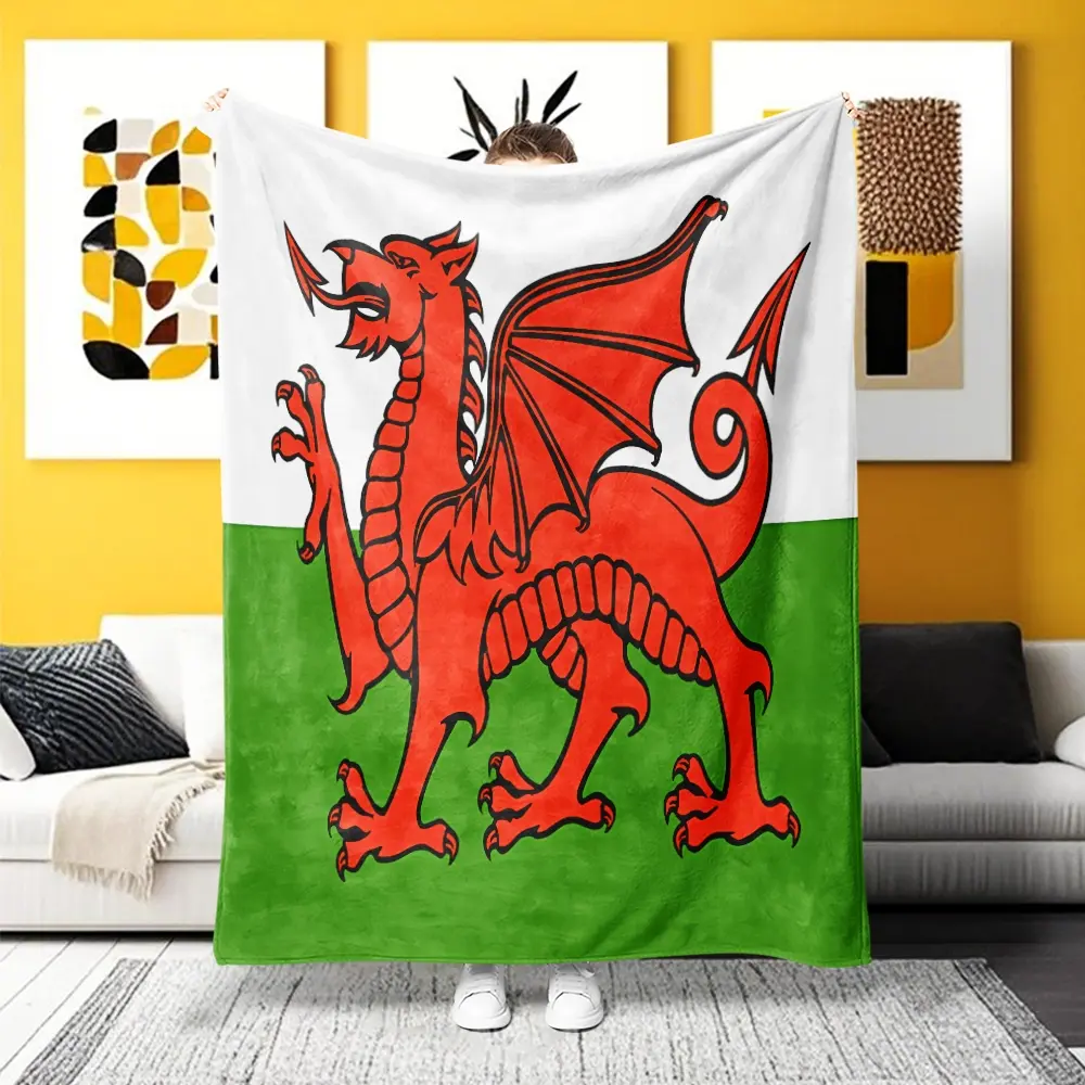 Welsh Flag Dragon Flannel Blanket, Patriotic Football Decor, Comfortable Home Essential for Wales Fans, Cultural Heritage Display